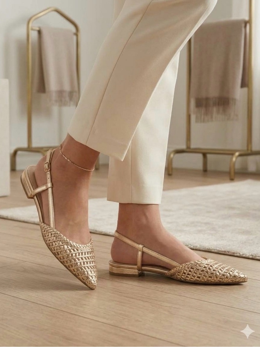 Jessica Simpson Woven Metallic Gold Evolia Slingback Flats - Size 8